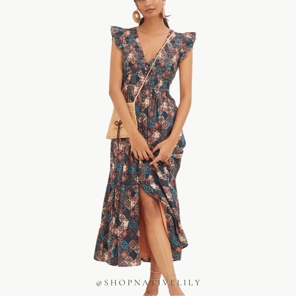 Anthropologie Dresses & Skirts - Anthropologie Women's The Peregrine Smocked Midi Dress Sz Large, Brown Multi